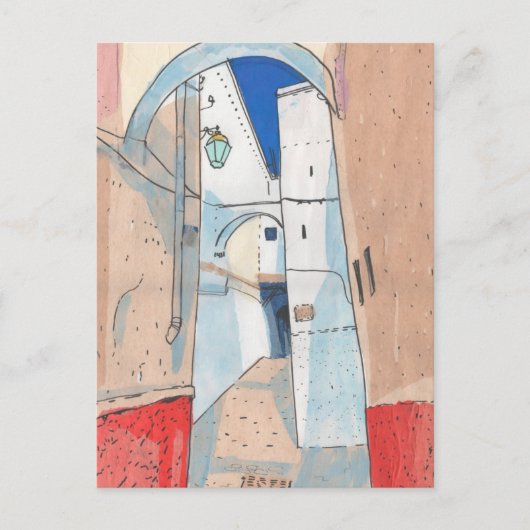 Marokko Street Cityscape Paper Collage Sketch Art Postkarte (Vorderseite)