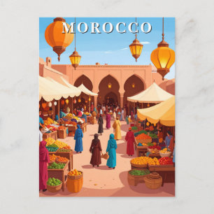 Marokko Vintage Farbiger Souk-Markt Reise Postkarte