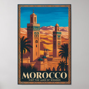 Marokko-Wüsten-Illustration Reise Kunst Vintage Poster