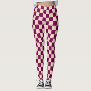Maron-beiges Schachbrettmuster Leggings