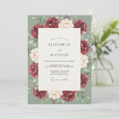 Marone Celadon Gemalte Hochzeit Einladung (Stehend Vorderseite)