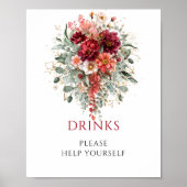 Marone Herbst-Blumen-Getränke-Eukalyptus-Schild Poster (Vorne)