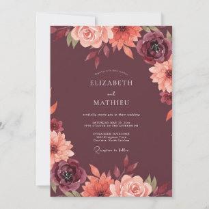 Marone Malerische Blüten Hochzeit Einladung