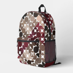Marone Rot Beige Braun Midcentury Kreise Muster Bedruckter Rucksack