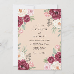 Marone Rot Champagner Hochzeit Einladung