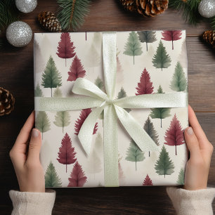 Marone und dunkelgrüne Kiefer Geschenkpapier
