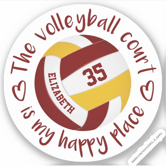 Maroolgoldvolleyballplatz mein glücklicher Platz Aufkleber (Vorderseite)