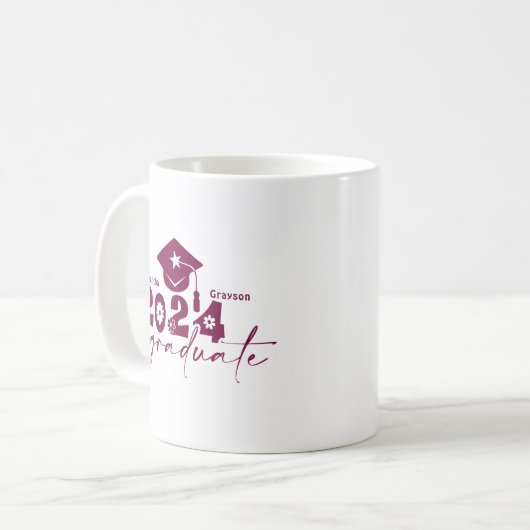 Maroon 2024: personalisierte Graduate Class Kaffeetasse (Vorderseite Links)