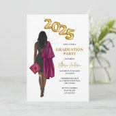 Maroon American Female Foto Abschluss Einladung (Stehend Vorderseite)