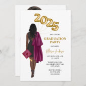 Maroon American Female Foto Abschluss Einladung (Vorne/Hinten)