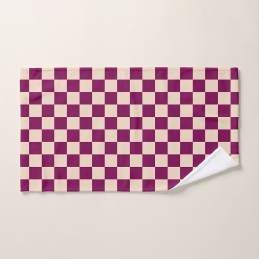 Maroon and beige checkerboard pattern badhandtuch set (Handtuch)