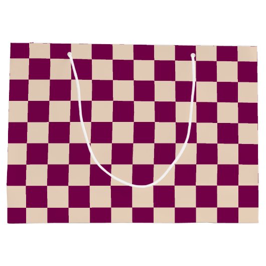 Maroon and beige checkerboard pattern große geschenktüte (Rückseite)