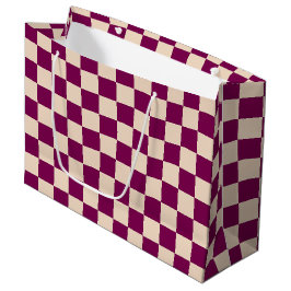 Maroon and beige checkerboard pattern große geschenktüte