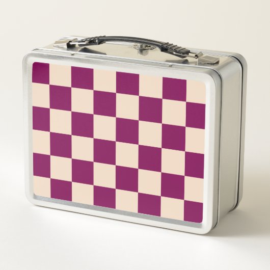 Maroon and beige checkerboard pattern metall brotdose (Rückseite)