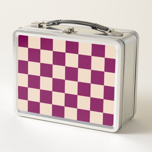 Maroon and beige checkerboard pattern metall brotdose (Vorderseite)