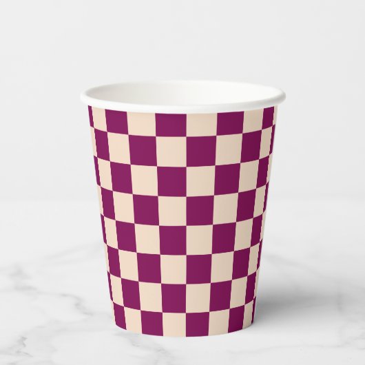 Maroon and beige checkerboard pattern pappbecher (Rückseite)