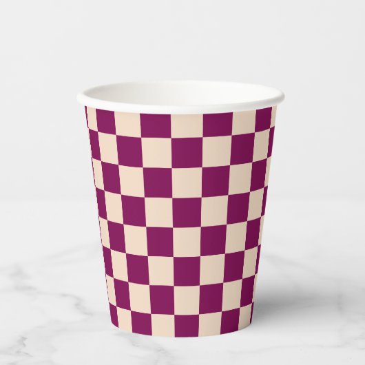 Maroon and beige checkerboard pattern pappbecher (Vorderseite)