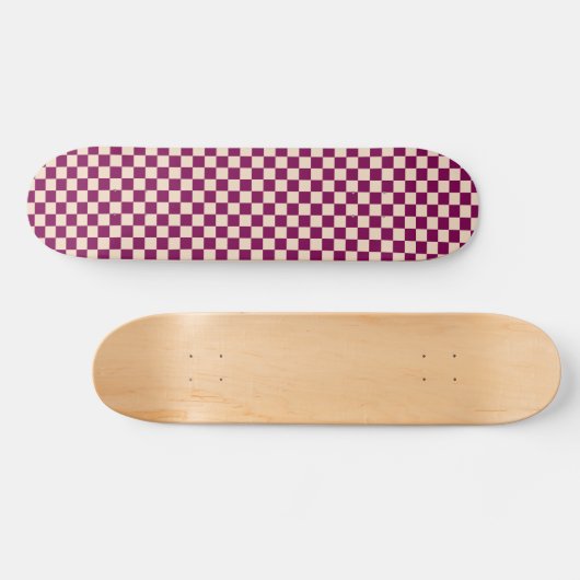 Maroon and beige checkerboard pattern skateboard (Horizontal)