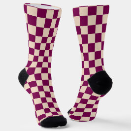 Maroon and beige checkerboard pattern socken