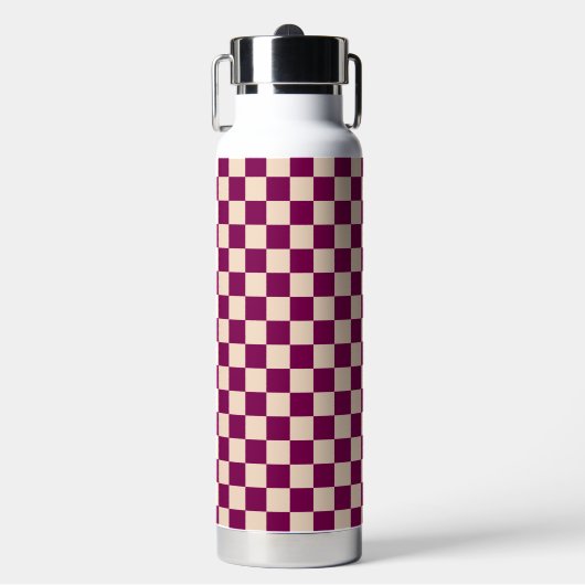 Maroon and beige checkerboard pattern trinkflasche (Vorderseite)