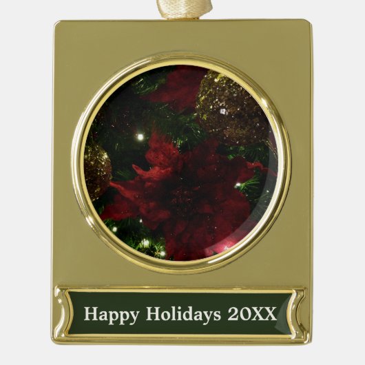 Maroon and Gold Christmas Tree Foto Gold Banner-Ornament Gold (Vorderseite)