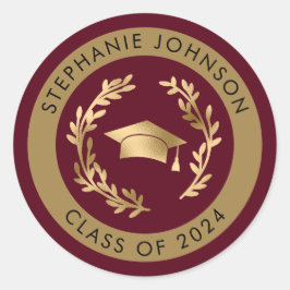 Maroon and Gold Class of 2024 Abschluss Runder Aufkleber