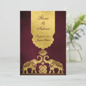 Maroon and gold elephants luxury Indian wedding  Einladung (Stehend Vorderseite)