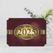 Maroon and Gold Floral Button 2025 Card Einladung (Stehend Vorderseite)