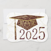 Maroon and Gold Floral Cap 2025 Graduation Party Einladung (Vorderseite)