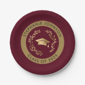 Maroon and Gold Grad Cap Class of 2024 Party Pappteller (Vorderseite)