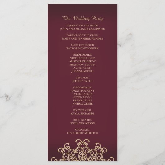 Maroon and Gold Indian Inspiriert Wedding Program Programm (Rückseite)