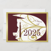 Maroon and Gold Silhouette 2025 Graduation Party Einladung (Vorderseite)