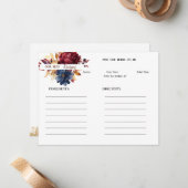 Maroon and Navy Floral Recipe Card Mitteilungskarte (Vorderseite/Rückseite Beispiel)