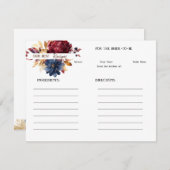 Maroon and Navy Floral Recipe Card Mitteilungskarte (Vorne/Hinten)