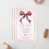 Maroon and Pink Bow Watercolor Baby Shower Invite Mitteilungskarte (Vorderseite/Rückseite Beispiel)
