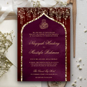 Maroon and Plum Gold Glitzer Arch Muslim Wedding Einladung