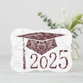 Maroon and White Floral Cap 2025 Card Einladung (Stehend Vorderseite)