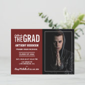 Maroon and White Graduation Party Einladung (Stehend Vorderseite)