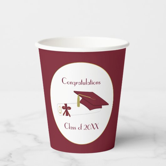 Maroon and White Graduation Party Pappbecher (Vorderseite)