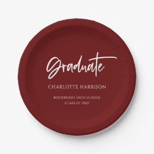 Maroon and White Modern Script Graduation Party Pappteller