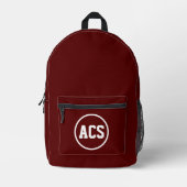 Maroon and White School Colors and Letters Bedruckter Rucksack (Vorderseite)