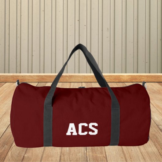 Maroon and White School Colors with Letters Duffle Bag