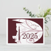 Maroon and White Silhouette 2025 Card Einladung (Stehend Vorderseite)