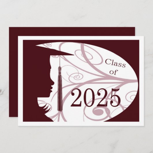 Maroon and White Silhouette 2025 Card Einladung (Vorne/Hinten)