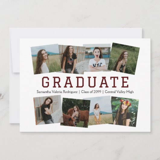 Maroon Angled Acht-Foto Abschluss Ankündigung (Vorderseite)