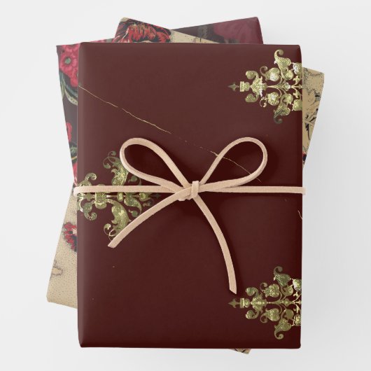 Maroon Antique Textiles für Urlaub jeder Art Geschenkpapier Set (Beispiel)