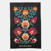 Maroon, aquamarin und pastellgelb Folk Wycinanki Geschirrtuch (Vertikal)