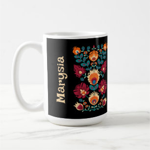 Maroon, aquamarin und pastellgelb Folk Wycinanki Kaffeetasse