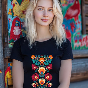 Maroon, aquamarin und pastellgelb Folk Wycinanki T-Shirt