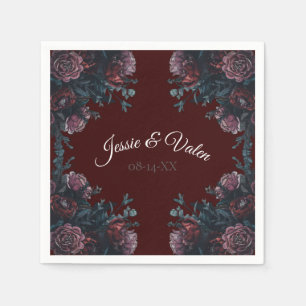 Maroon Autumn Floral Wedding Serviette